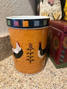 Sakura Farmhouse Chicken Ceramic Canister in Orange, Black, White